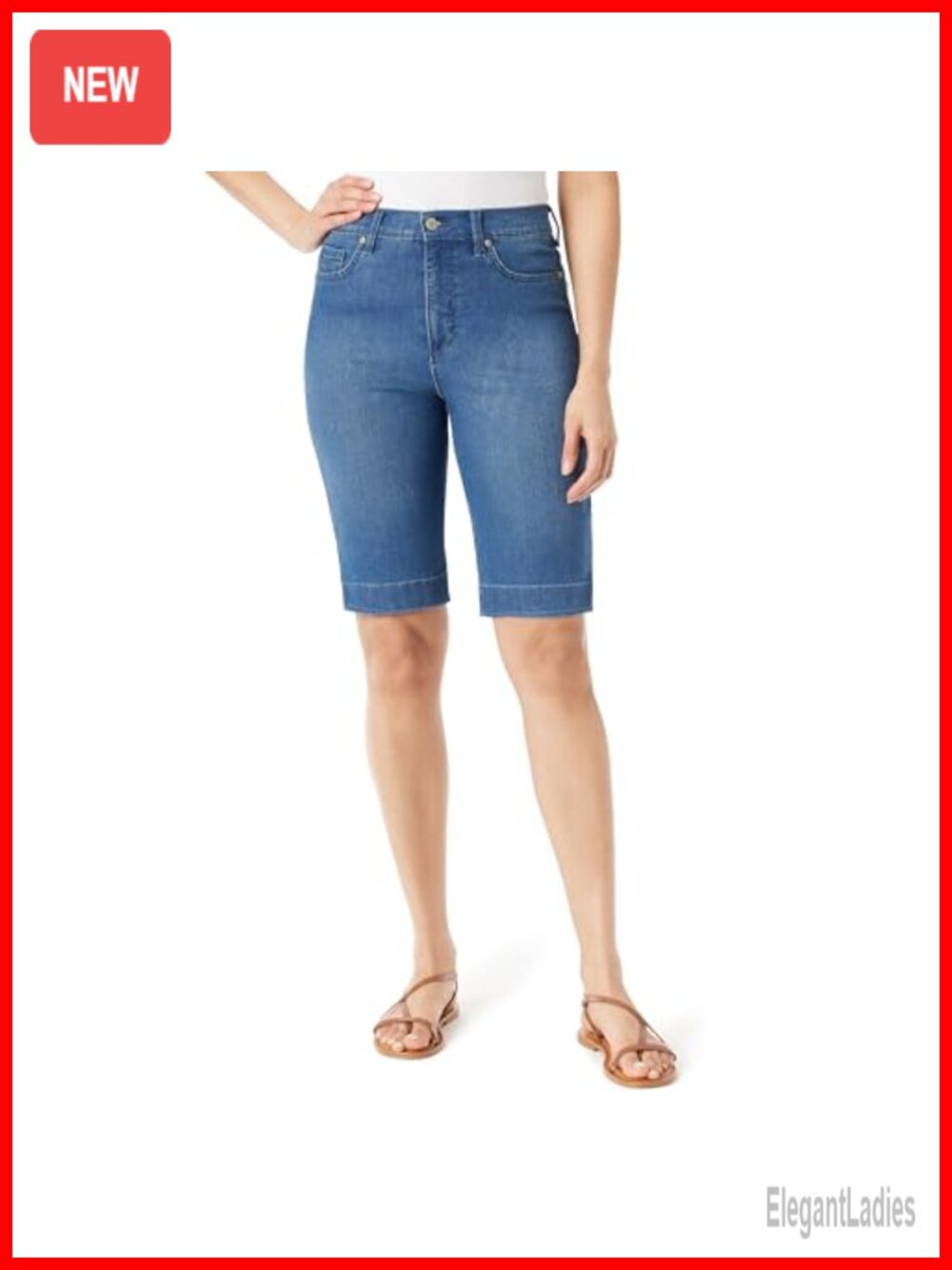 High Rise Bermuda Shorts Cotton Blend Knee Length